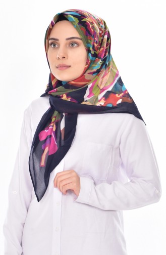 Foulard a Motifs 503230-10 Bleu Marine Rose 10