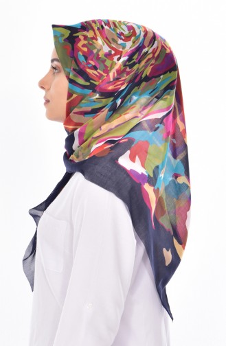 Foulard a Motifs 503230-10 Bleu Marine Rose 10