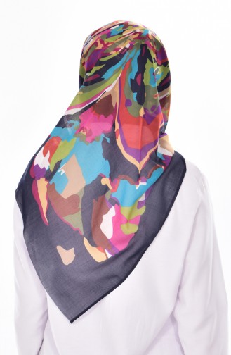 Foulard a Motifs 503230-10 Bleu Marine Rose 10