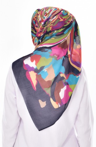 Foulard a Motifs 503230-10 Bleu Marine Rose 10