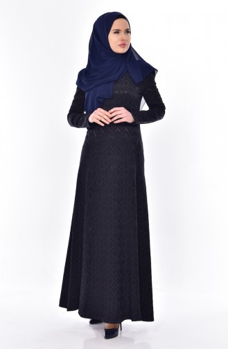 Navy Blue Hijab Dress 7174-02