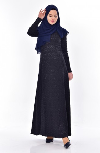 Navy Blue Hijab Dress 7174-02