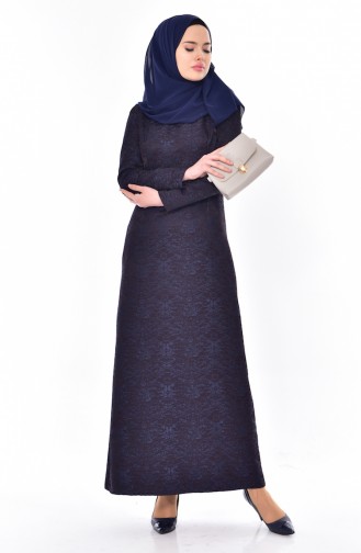 Jacquard Dress 7179-02 Navy Blue 7179-02