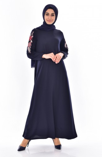 Navy Blue Hijab Dress 5157-02