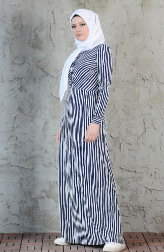 Navy Blue Hijab Dress 9021-02