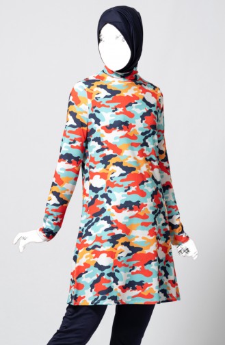 ملابس للسباحة نسائية بتصميم مُطبع 1849-01 لون كحلي وبُني القرفة 1849-01