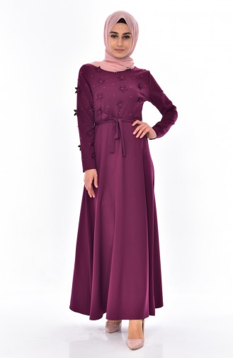 Hijab Kleid mit Gürtel 1085-01 Zwetschge 1085-01