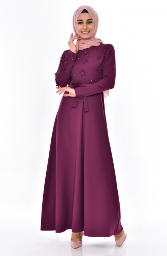 Hijab Kleid mit Gürtel 1085-01 Zwetschge 1085-01