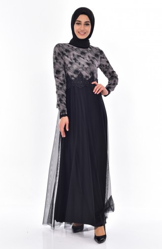 Black Hijab Evening Dress 3841E-01