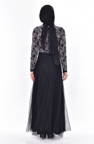Black Hijab Evening Dress 3841E-01