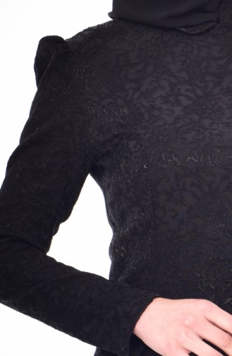 Kuplu Jakarlı Elbise 7175-01 Siyah
