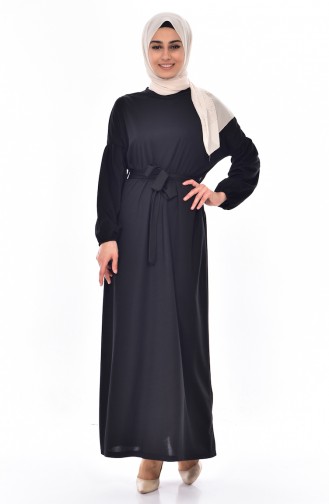 Yarasa Kol Kuşaklı Elbise 0240-01 Siyah