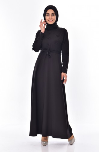 Hijab Kleid mit Gürtel 1085-02 Schwarz 1085-02
