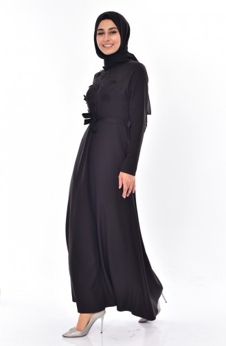 فستان بتصميم حزام للخصر 1085-02 لون أسود 1085-02