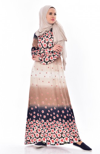 Çiçek Desenli Elbise 0248-03 Taş