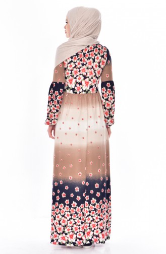 Çiçek Desenli Elbise 0248-03 Taş