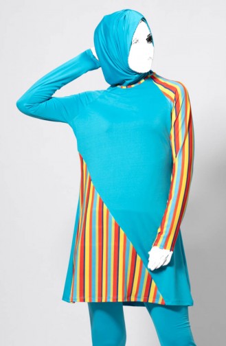 ملابس للسباحة نسائية بتصميم مُخطط 1853-03 لون تركواز 1853-03