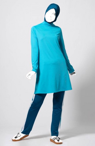 Hijab Badeanzug mit Patchwork 1857-03 Türkis 1857-03