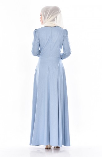 Jakarlı Kloş Elbise 7180-02 Açık Mavi 7180-02