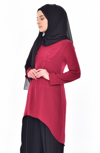 Pearls Asymmetric Tunic 1018-05 Bordeaux 1018-05