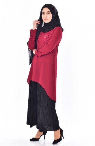 Pearls Asymmetric Tunic 1018-05 Bordeaux 1018-05