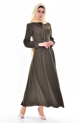 Kleid mit Krawattenkragen 0527-07 Khaki 0527-07