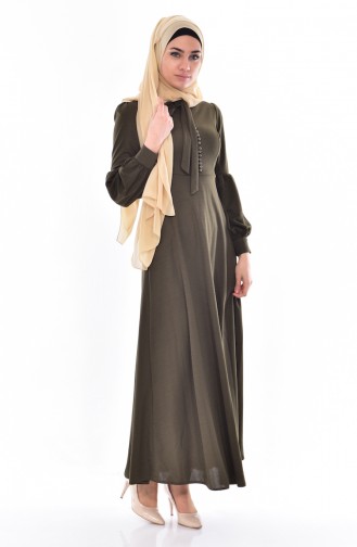 Kleid mit Krawattenkragen 0527-07 Khaki 0527-07