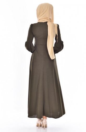 Kleid mit Krawattenkragen 0527-07 Khaki 0527-07