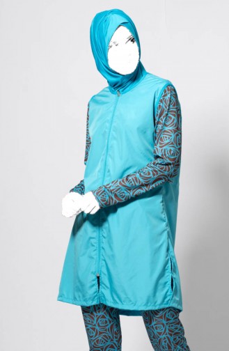 ملابس للسباحة بتصميم مُطبع 1884-01 لون ازرق 1884-01