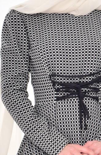 Jakarlı Kloş Elbise 7180-03 Siyah Beyaz