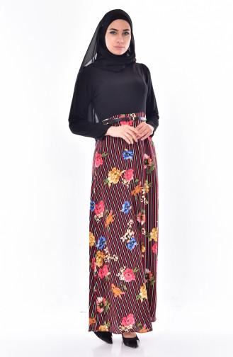 فستان بتصميم مطبع مع حزام خصر  2267-04