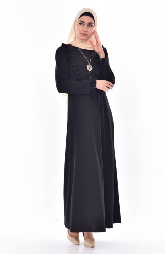 Fırfırlı Elbise 9006-01 Siyah
