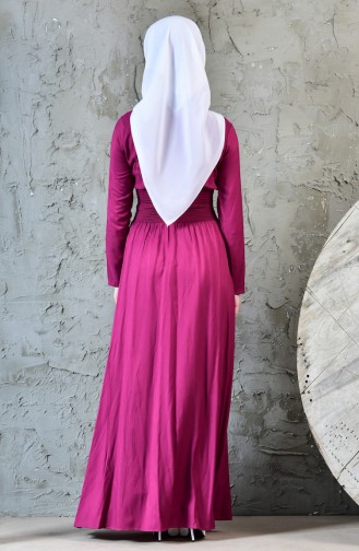 فستان بتصميم مطاط عن الخصر 4408-08 لون فوشي داكن 4408-08
