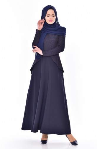 Hell-Dunkelblau Hijab Kleider 7178-01