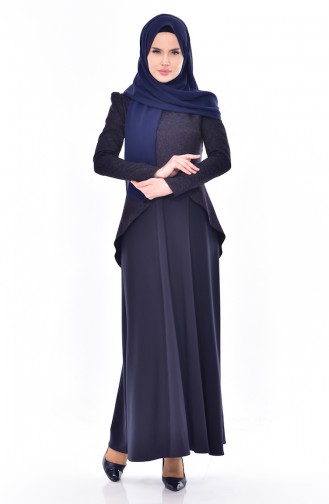 Hell-Dunkelblau Hijab Kleider 7178-01