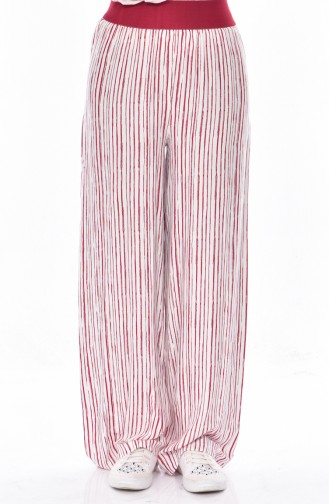 Waist Elastic Striped Pants  4000-03 Light Beige Claret Red 4000-03