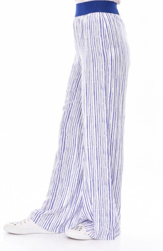 Pantalon a Rayure Taille élastique 4000-02 Ecru Bleu Roi 4000-02