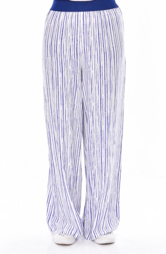 Pantalon a Rayure Taille élastique 4000-02 Ecru Bleu Roi 4000-02