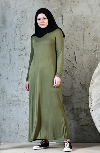 Basic Kleid mit Nullkragen 1802-03 Khaki 1802-03