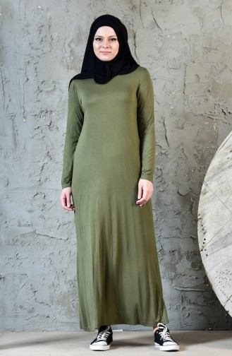 فستان بتصميم سادة 1802-03 لون اخضر كاكي 1802-03