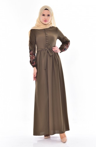 Khaki Hijab Dress 8113-01