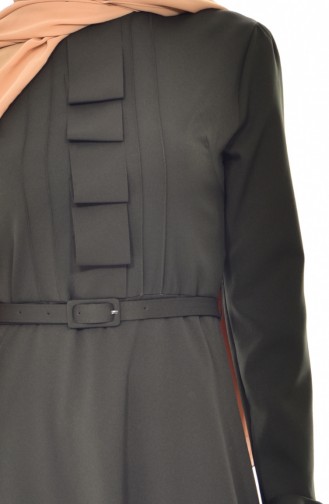 فستان بتصميم حزام للخصر 1084-03 لون أخضر كاكي 1084-03