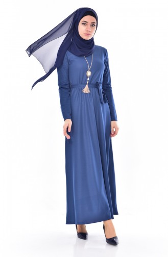 Kleid mit Gürtel 3701-11 Dunkel İndigo 3701-11