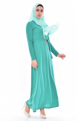 Hijab Kleid mit Gürtel 3701-16 Grün 3701-16