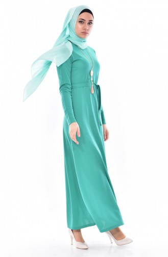 Hijab Kleid mit Gürtel 3701-16 Grün 3701-16