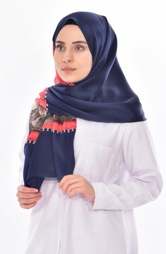 Châle a Motifs 901276-04 Bleu Marine Corail 04