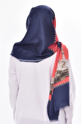 Châle a Motifs 901276-04 Bleu Marine Corail 04