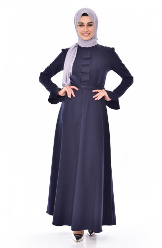 Navy Blue Hijab Dress 1084-02