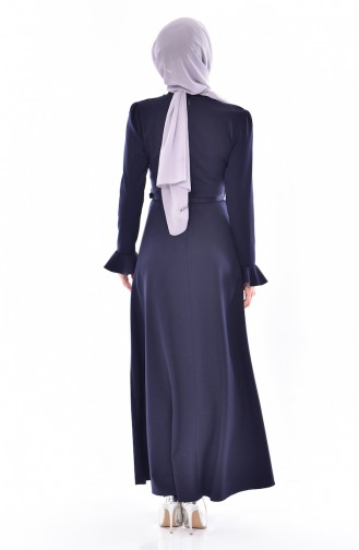 فستان بتصميم حزام للخصر 1084-02 لون كحلي 1084-02