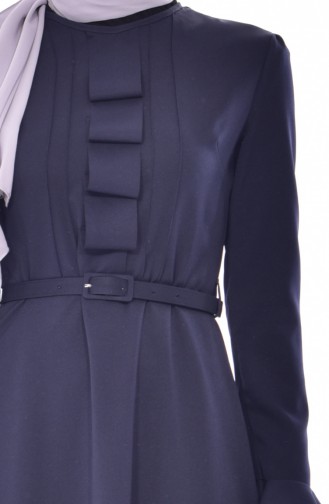 فستان بتصميم حزام للخصر 1084-02 لون كحلي 1084-02